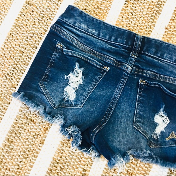Express distressed denim jean shorts cutt off style 2 summer patriotic - Picture 2 of 7